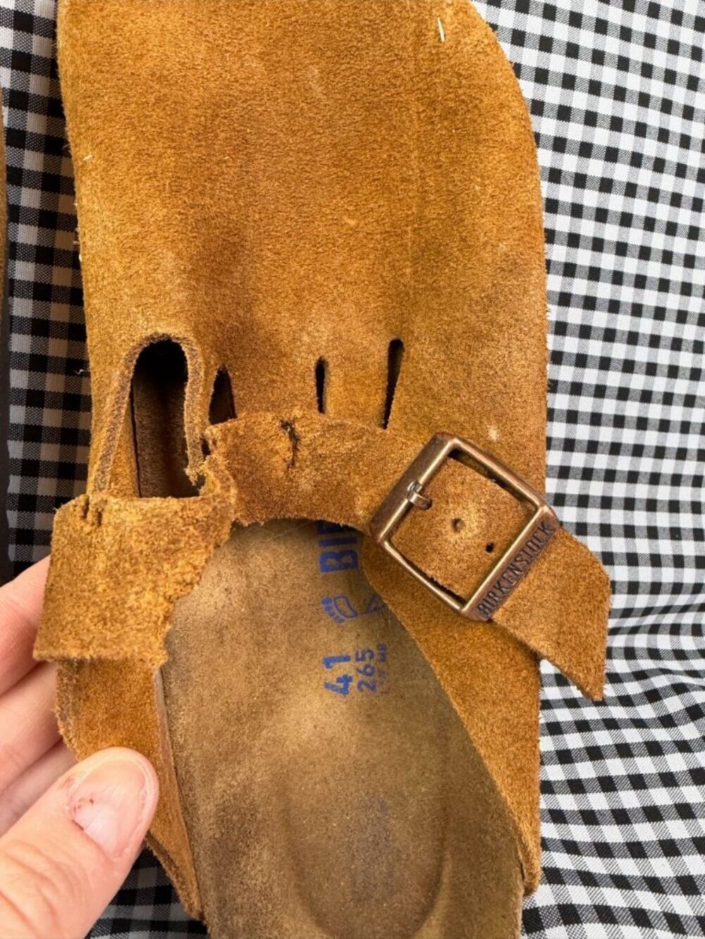 Birkenstock Boston Suede Clogs Taupe Brown EU 41 US W10 M8 Damaged - Picture 3 of 4